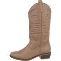 Ital-Design Damen Cowboyboots Western Westernstiefel (85878611) Blockabsatz Flache Stiefel in Hellbraun