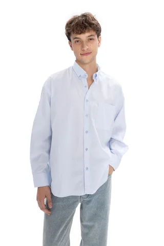 Reguläre Passform Button-down Kragen Taschenhemd