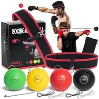 HEYHIPPO Bauchtrainer Reflex-Boxball Set mit 4 Bällen &2 Stirnbändern für Reaktions-Training (Satz, Verstellbarer Box-Reflexball für Erwachsene & Kinder, Kopfbefestigung), Boxing Reflexball, 4 Bälle für Reaktions- & Schnelligkeitstraining