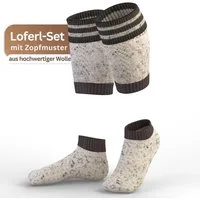 MEDOLY Trachtensocken Loferl-Set Wolle (2-Teilig) Trachtenstrümpfe (1 Set) mit Zopfmuster