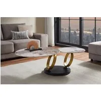 riess-ambiente Couchtisch DANCING RINGS 80cm weiß/braun - Keramik, Naturstein, rund, drehbar (Einzelartikel, 1-St), Ausgefallener Beistelltisch - ideal für moderne Wohn- und Schlafzimmer