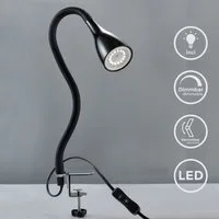 B.K.Licht Tischleuchte LED Klemmleuchte dimmbar flexibel GU10 5W Büro Schreibtisch - BKL1079, LED wechselbar, 3000K - Warmweiß, Tischlampe schwarz Schnurschalter 60cm Leselampe Arbeitszimmer Regal