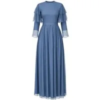Modavitrini Tüllkleid Abendkleid Maxikleid aus gepunktetem Tüll langarm festlich elegant