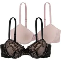 Dorina Bügel-BH Chloe (2er Pack) vorgeformte leicht gepolsterte Cups, florale Spitze, tiefer Ausschnitt