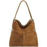Caspar Schultertasche Große Vintage Damen Leder Handtasche - PREMIUM LINE - Modell No.805, samtig weich, angenehmer Tragekomfort - 100% Wildleder - Made in Italy