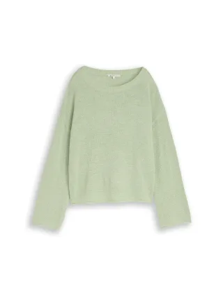 Denim Tom Tailor - Relaxed Fit Strickpullover mit U-Boot-Ausschnitt light matcha green - Gr. - S