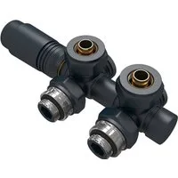 EMKE Heizkörperthermostat Anschlussarmatur Ventil mit Thermostat für Heizkörper, Hahnblock Heizungszubehör Eck- und Durchgangsform φ16xG1/2