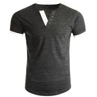 Früchtl T-Shirt mit V-Ausschnitt und farblich abgesetzter Knopfleiste
