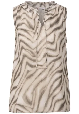 Street One - Chiffon Blusentop mit Print beige - Gr. - 36