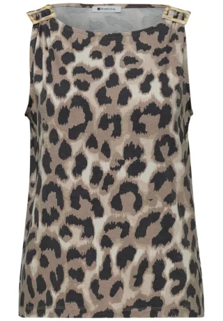 Street One - Gemustertes Top mit U-Boot-Ausschnitt und Schulterdetail beige - Gr. - 36