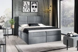 Boxspringbett Schlafzimmerbett HUDSON 140x200cm in Stoff Fresh Grau