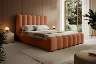 Polsterbett Doppelbett MACON 180x200cm in Stoff Euphoria Rostbraun