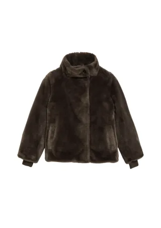 comma - Jacke aus Webpelz braun - Gr. - 38