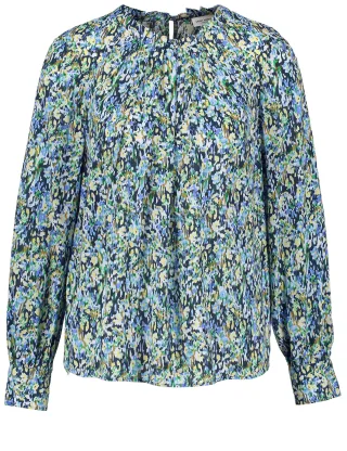 GERRY WEBER Collection - Florale Langarmbluse mit Stehkragen blau/gruen druck - Gr. - 48