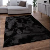 KADIMA DESIGN Teppich waschbar Einfarbig Wohnzimmer schmutzabweisend Teppich Kurzflor, Rechteckig, Höhe: 14 mm, Florhöhe: 10 mm, 100% Polyester, Rechteckig, 60x90cm, Schwarz