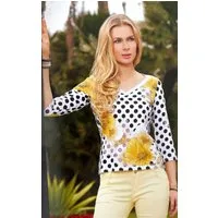 Passioni T-Shirt in Gelb mit Polka-Dots und Blumenmuster