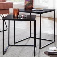 FINEBUY Beistelltisch FB78963 Satztisch Metall 2 teilig Couchtisch Tisch Set Schwarz (Beistelltisch 2er Set Schwarz Metall Industrial), Wohnzimmertisch Kaffeetisch mit Metall-Gestell