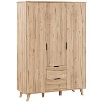 FORTE Drehtürenschrank Vankka skandinavischer-Stil, viel Stauraum, ohne Griffe (B/H/T ca.140x200x52cm) Made in Europe, mit Einlegeböden+Kleiderstange+Schubladen,grifflos