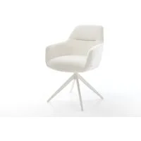DELIFE Polsterstuhl Pejo-Flex, Kreuzgestell breit Weiß Bouclé Soft Beige 360° drehbar Wippfunktion Ta