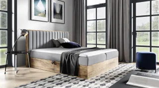 Boxspringbett Schlafzimmerbett MARCOS 120x220cm Stoff Grau inkl. Bettkasten