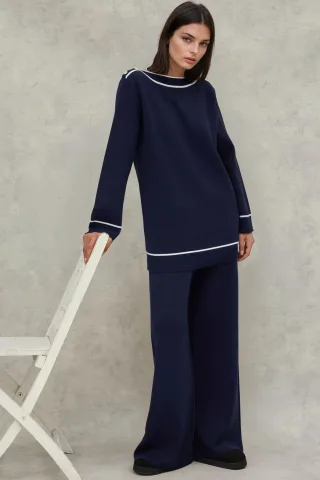 Knopf Detail Pulli & Weite Hose Set