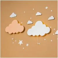 COZYCOLLECTIONS LED Wandleuchte Handbemalte LED-Wandleuchte Wolke in Holzoptik, LED, Warmweiß, 3er-Wolken-Set, MDF, CE-LED, 9V, Zugschalter, 39×24 cm