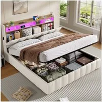 KIMENICH Polsterbett mit LED Beleuchtung und Ladefunktion (1-tlg., Ohne Matratze), Jugendbett Hydraulisches Stauraumbett, 160x200 cm