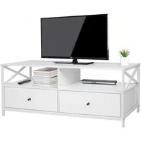 relaxdays TV-Bank TV Lowboard mit Schubladen, weiß