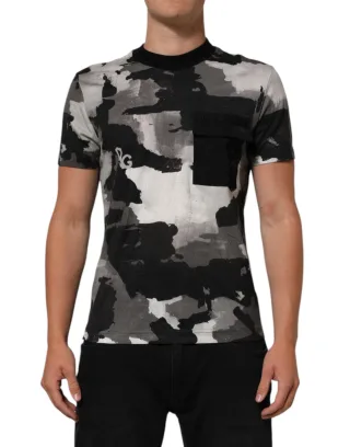 Dolce & Gabbana Mehrfarbiges Camouflage-Herren T-Shirt mit kurzen Ärmeln