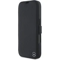 Mercedes Benz Handyhülle Bookcase iPhone 16 Echtleder schwarz Stern silber 6,1 Zoll, Kantenschutz