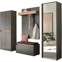 Home affaire Garderoben-Set City/Giron, moderne Garderobe, viel Stauraum, ca. 40 Schuhe, (Set, 4-St), enthält Schrank mit Spiegel, Schuhschrank, Paneel &Bank inkl. Kissen