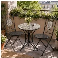 HTI-Living Garten-Essgruppe Sitzgruppe Metall Bistro Set mit Motiv Algier für Balkon und Terrasse, (Set, 3-tlg., 1 Tisch 2 Stühle), Sitzgruppe Essgruppe Balkonset