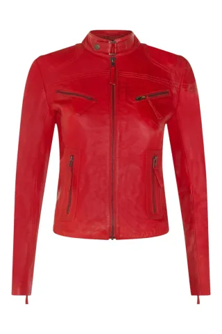 Rote Slim-Fit-Bikerjacke aus Leder für Damen – Maldon