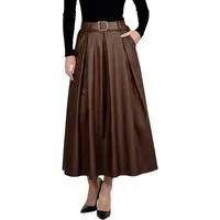 Mississhop Lederimitatrock Damen A-Linien Rock mit Gürtel und Metallschnalle M.405