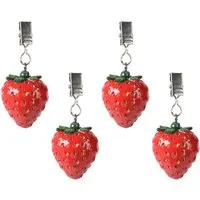 Decoris season decorations Tischtuchklammer, Tischdeckenbeschwerer Erdbeere 16x5x4cm Keramik 4er Set Rot / Grün