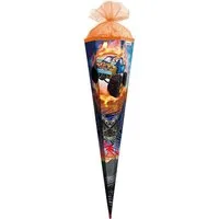 Roth Schultüte Monstertruck Fire, 100 cm, eckig, orangefarbener Tüllverschluss, für Schulanfang