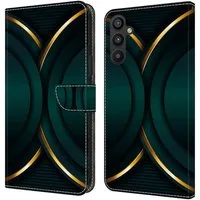 CLM-Tech Handytasche für Samsung Galaxy A05s Hülle Tasche aus Kunstleder Klapphülle (goldener Rand Kontur, Handyhülle mit Standfunktion - Wallet Flip Case inklusive Kartenfächer), Cover Etui mit Magnetverschluss - Galaxy A05s Schutzhülle