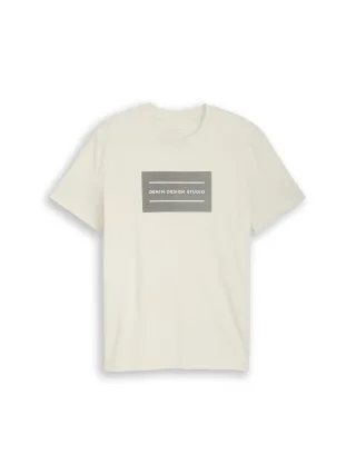 Denim Tom Tailor - Basic T-Shirt mit Logo-Print Natural White - Gr. - XXL
