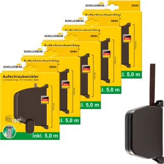 SCHELLENBERG Aufputz-Gurtwickler "Aufschraubwickler für das Rollladensystem Mini" Set, 5 Stk. tlg. schwenkbar, mit vormontiertem Rollladengurtband, braun oder weiß