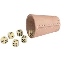 GICO Spielesammlung Würfelbecher (echt Leder) Standard (9 cm) mit 6 Würfeln 5902