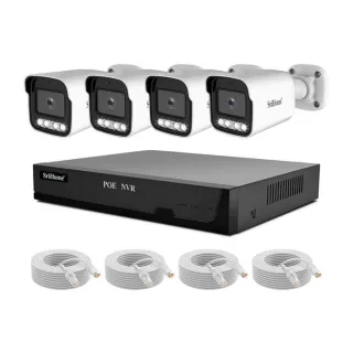SriHome NVS005-POE065B 5MP HD 4CH PoE NVR Security Camera Kit 3-In-1 Night Vision Human Motion Two-Way Audio Spotlight A