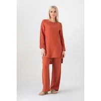 WENOR Hosenanzug Tunika Set aus Musselin 100 % Baumwolle Modest Fashion (Zweiteilig, 2-tlg., Tunika & Hose) Verlängertes Rückenteil, Zweiteiler mit Tunika und weiter Hose