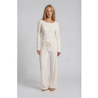 Mademoiselle Sommeil Pyjama Damen Schlafanzug aus Weißem Pointelle-Strick 100% Baumwolle, Langarm, Seitentaschen, gefertigt in Polen
