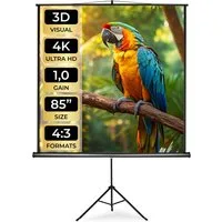 tectake Projektionswand ausziehbar mit standfestem, klappbarem Stativ Deckeneinbauleinwand (LCD–optimiert für HD und 3D, Gain-Faktor 1,0)