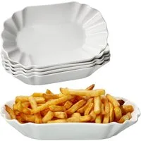 MamboCat Servierschale 6x Fries Pommesschale oval weiß Currywurst-Schale Porzellan, Porzellan
