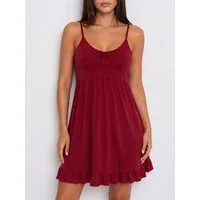 Elegant Love Negligé Damen Spaghettiträger-Nachthemd mit Rüschensaum und Schleife Bequemes Lounge-Kleid & Sleepshirt mit feinen Trägern