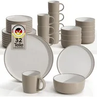 Hausfelder Geschirr-Set Steingut Geschirrset 8 Personen, Tafelservice 32teilig, Nordic Sand (32-tlg), 8 Personen, Steinzeug, spülmaschinen- & mikrowellengeeignet, Reaktivglasur