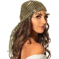 Boland Kostüm Kopftuch Bauchtänzerin Gold Bandana mit Pailletten und Münzen, mit glänzenden kleinen klimpernden Münzen und Pailletten -goldfarben