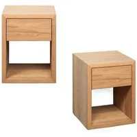 Woodek Design Nachttisch HUGO, kompakten Nachtkonsolen aus Massivholz, H 39 x B 30 x T 30 cm (Ablagetisch aus matt lackiertem massivem Eichenholz, 2-St., grifflose Nachtkommoden), skandinavische Wandschränke