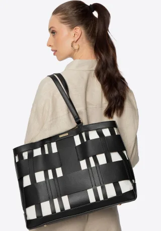 Wittchen Damen-Shopper-Tasche aus gewebtem Kunstleder, Schwarz